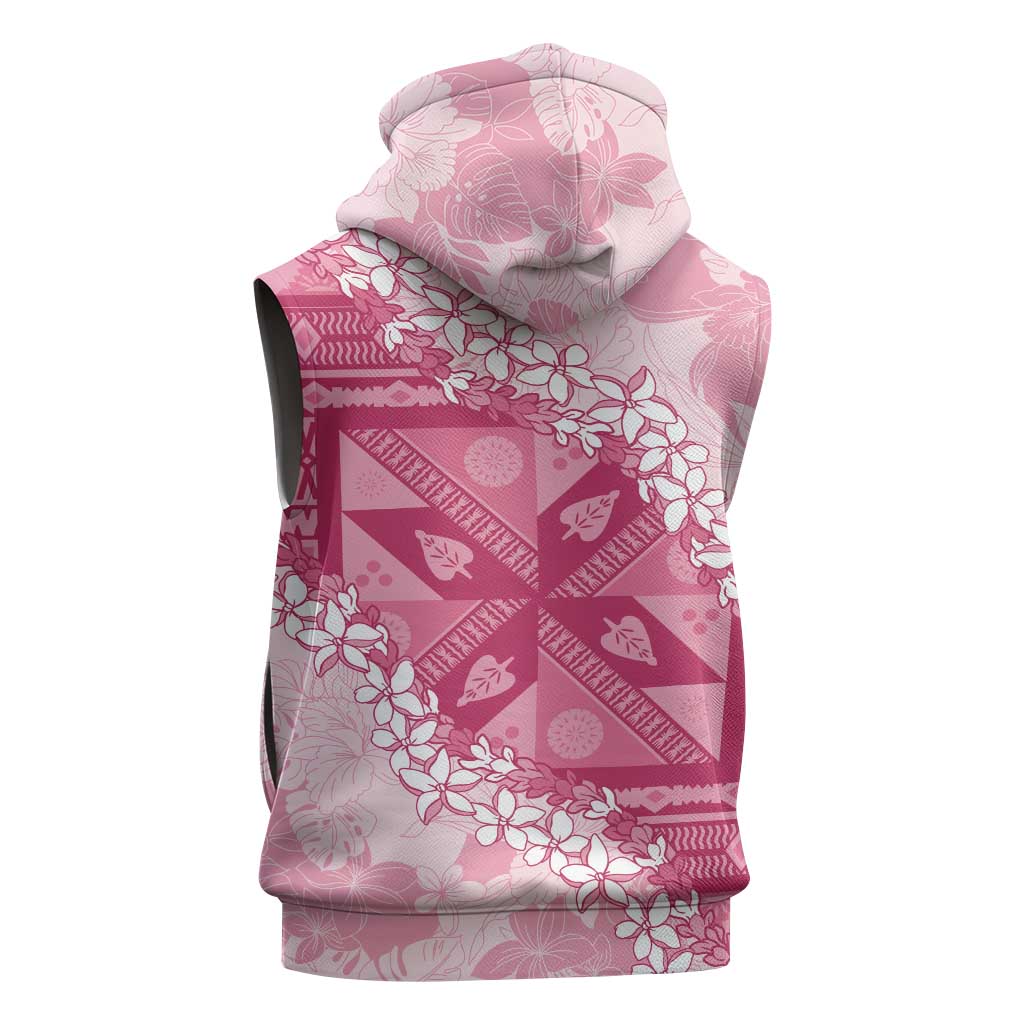 Bula Fiji Plumeria Tagimoucia Salusalu Pink Sleeveless Zip Hoodie Kaiviti Masi - Polynesian Pride