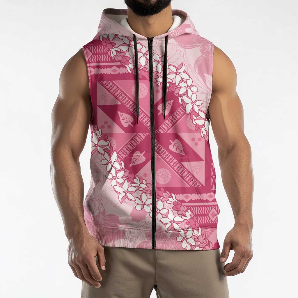 Bula Fiji Plumeria Tagimoucia Salusalu Pink Sleeveless Zip Hoodie Kaiviti Masi - Polynesian Pride
