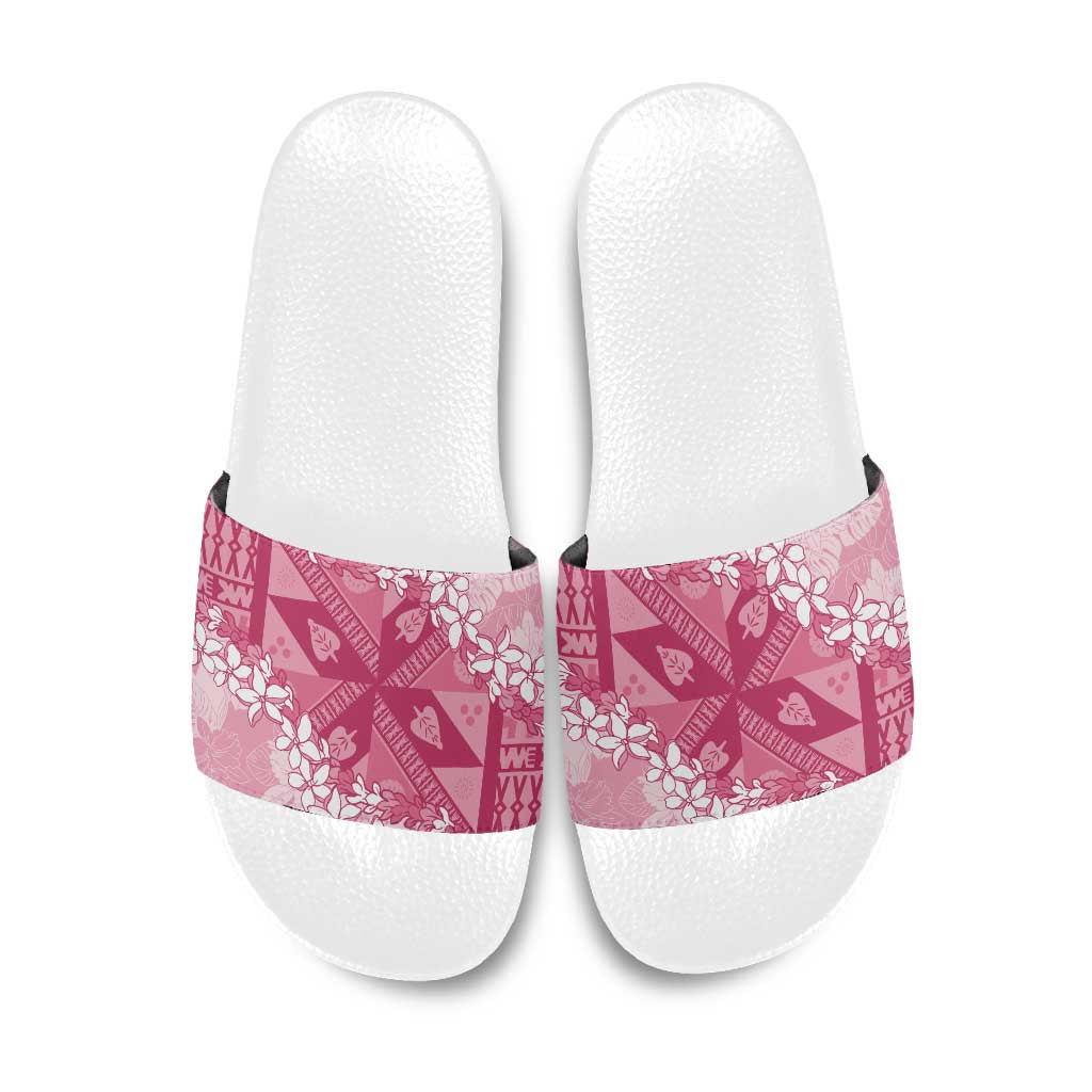 Bula Fiji Plumeria Tagimoucia Salusalu Pink Slide Sandals Kaiviti Masi LT7 Pink - Polynesian Pride