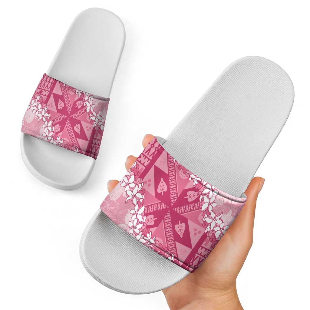 Bula Fiji Plumeria Tagimoucia Salusalu Pink Slide Sandals Kaiviti Masi LT7 - Polynesian Pride