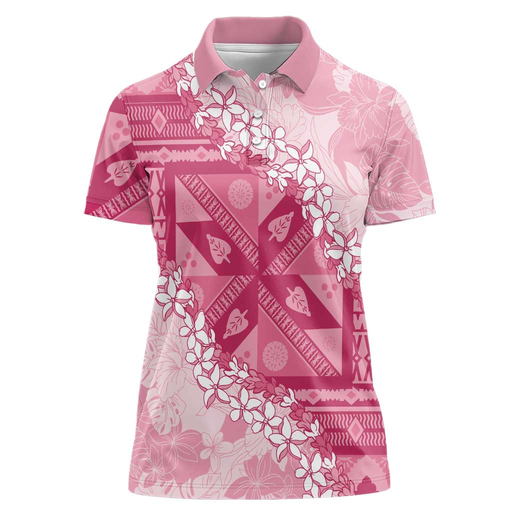 Bula Fiji Plumeria Tagimoucia Salusalu Pink Women Polo Shirt Kaiviti Masi - Polynesian Pride