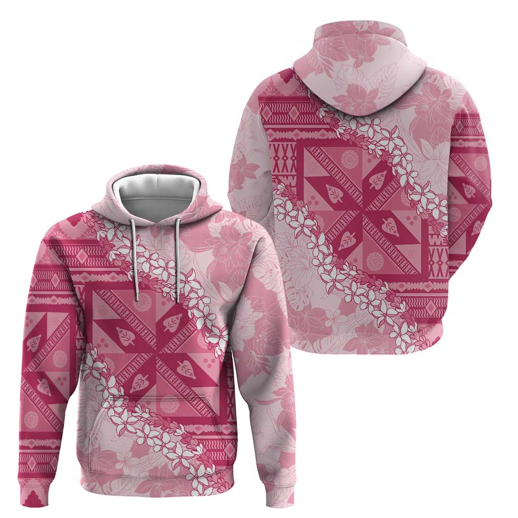 Bula Fiji Plumeria Tagimoucia Salusalu Pink Zip Hoodie Kaiviti Masi - Polynesian Pride