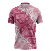 Bula Fiji Plumeria Tagimoucia Salusalu Pink Zipper Polo Shirt Kaiviti Masi - Polynesian Pride