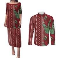 Women's Day Samoa Malu Tattoo Inspired Mix Teuila Couples Matching Puletasi and Long Sleeve Button Shirt Scarlet LT7 Scarlet - Polynesian Pride