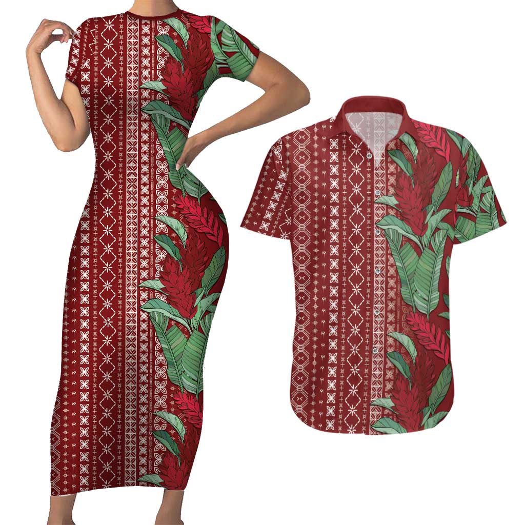 Women's Day Samoa Malu Tattoo Inspired Mix Teuila Couples Matching Short Sleeve Bodycon Dress and Hawaiian Shirt Scarlet