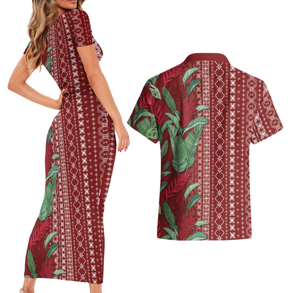 Women's Day Samoa Malu Tattoo Inspired Mix Teuila Couples Matching Short Sleeve Bodycon Dress and Hawaiian Shirt Scarlet