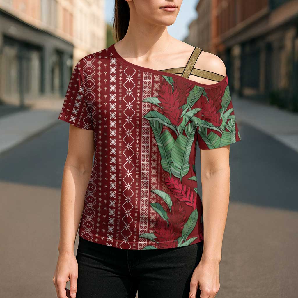 Women's Day Samoa Malu Tattoo Inspired Mix Teuila Cross Shoulder Shirt Scarlet