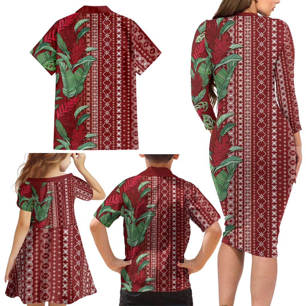 Women's Day Samoa Malu Tattoo Inspired Mix Teuila Family Matching Long Sleeve Bodycon Dress and Hawaiian Shirt Scarlet