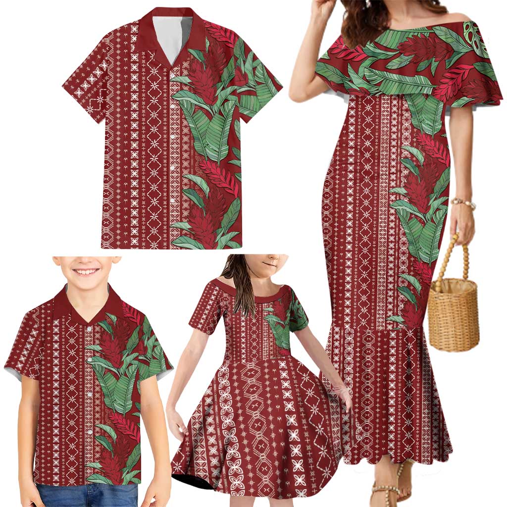 Women's Day Samoa Malu Tattoo Inspired Mix Teuila Family Matching Mermaid Dress and Hawaiian Shirt Scarlet