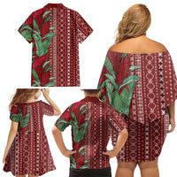 Women's Day Samoa Malu Tattoo Inspired Mix Teuila Family Matching Off Shoulder Short Dress and Hawaiian Shirt Scarlet
