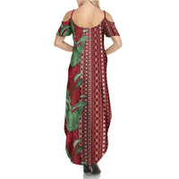 Women's Day Samoa Malu Tattoo Inspired Mix Teuila Family Matching Summer Maxi Dress and Hawaiian Shirt Scarlet