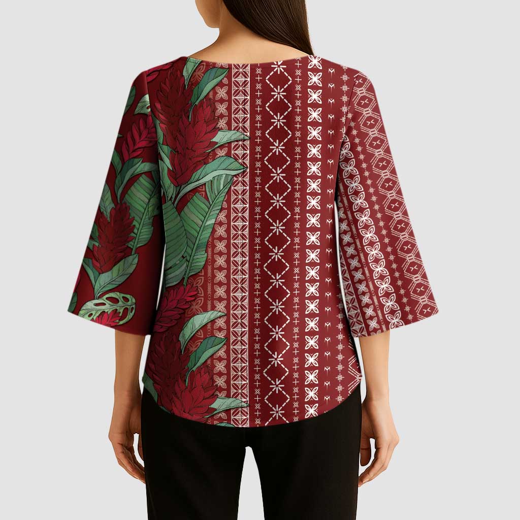 Women's Day Samoa Malu Tattoo Inspired Mix Teuila Kimono Sleeve Blouse Scarlet