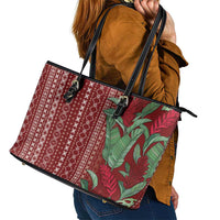 Women's Day Samoa Malu Tattoo Inspired Mix Teuila Leather Tote Bag Scarlet