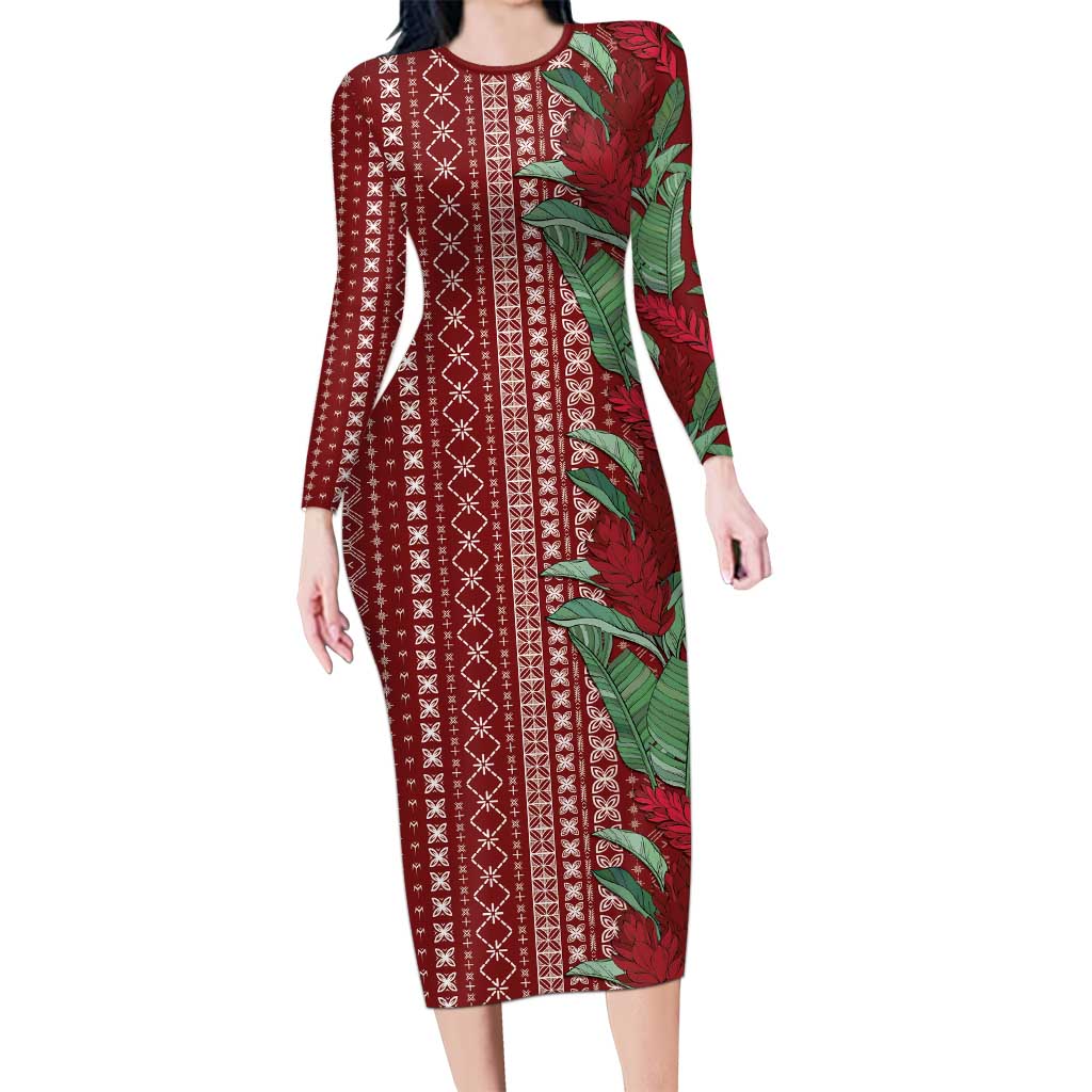 Women's Day Samoa Malu Tattoo Inspired Mix Teuila Long Sleeve Bodycon Dress Scarlet