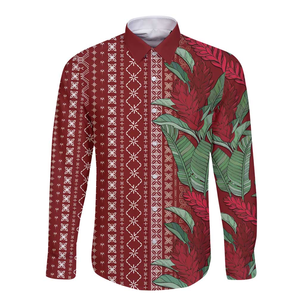 Women's Day Samoa Malu Tattoo Inspired Mix Teuila Long Sleeve Button Shirt Scarlet LT7 Unisex Scarlet - Polynesian Pride