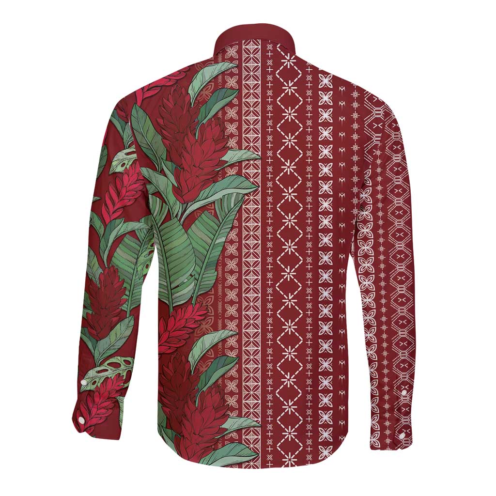 Women's Day Samoa Malu Tattoo Inspired Mix Teuila Long Sleeve Button Shirt Scarlet LT7 - Polynesian Pride