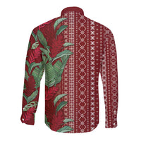 Women's Day Samoa Malu Tattoo Inspired Mix Teuila Long Sleeve Button Shirt Scarlet LT7 - Polynesian Pride