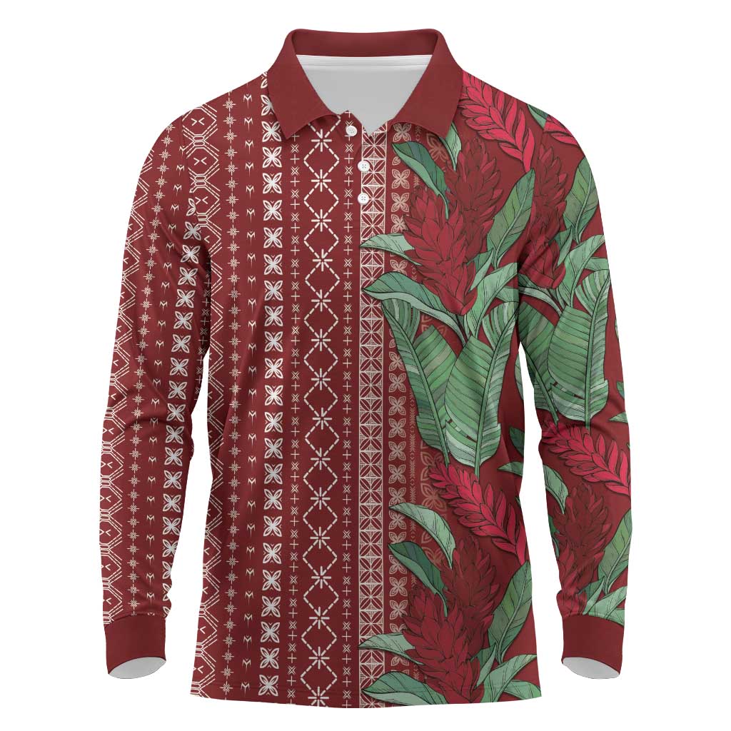 Women's Day Samoa Malu Tattoo Inspired Mix Teuila Long Sleeve Polo Shirt Scarlet