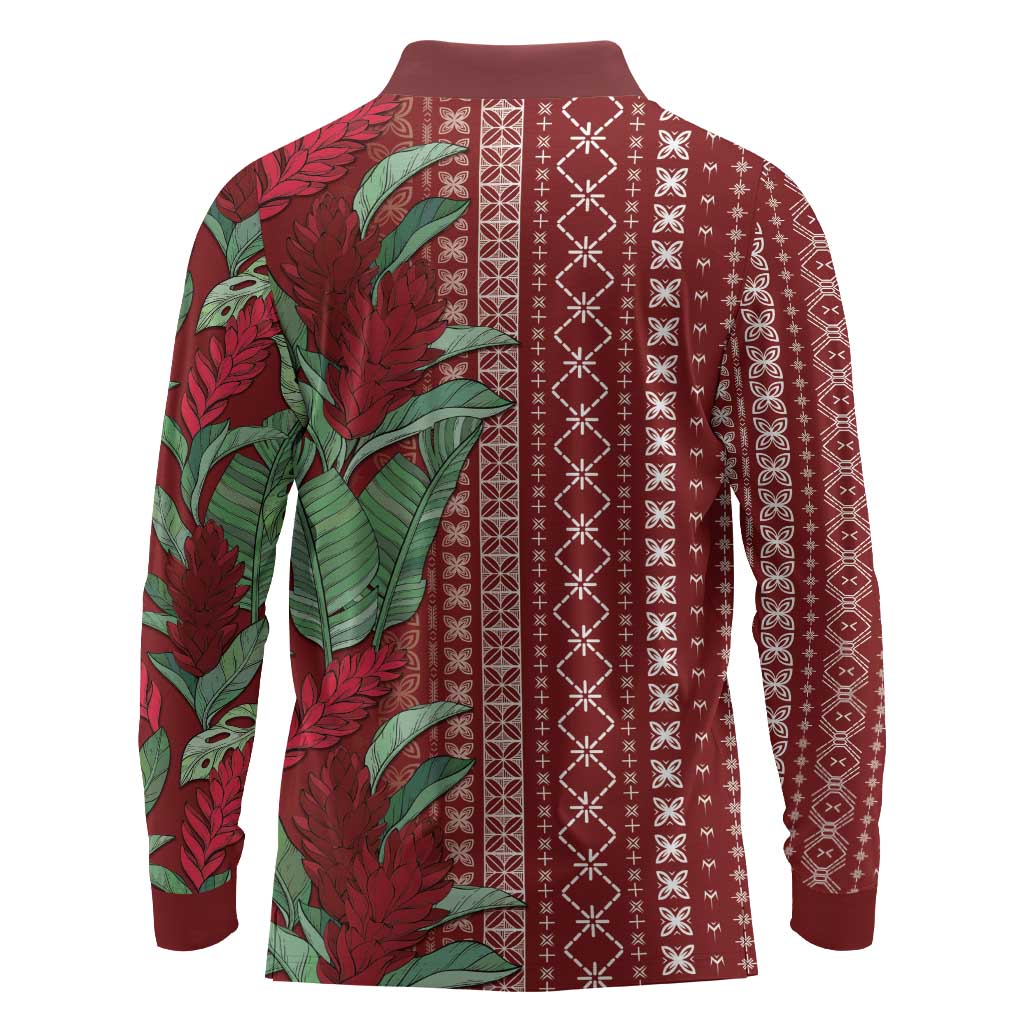 Women's Day Samoa Malu Tattoo Inspired Mix Teuila Long Sleeve Polo Shirt Scarlet