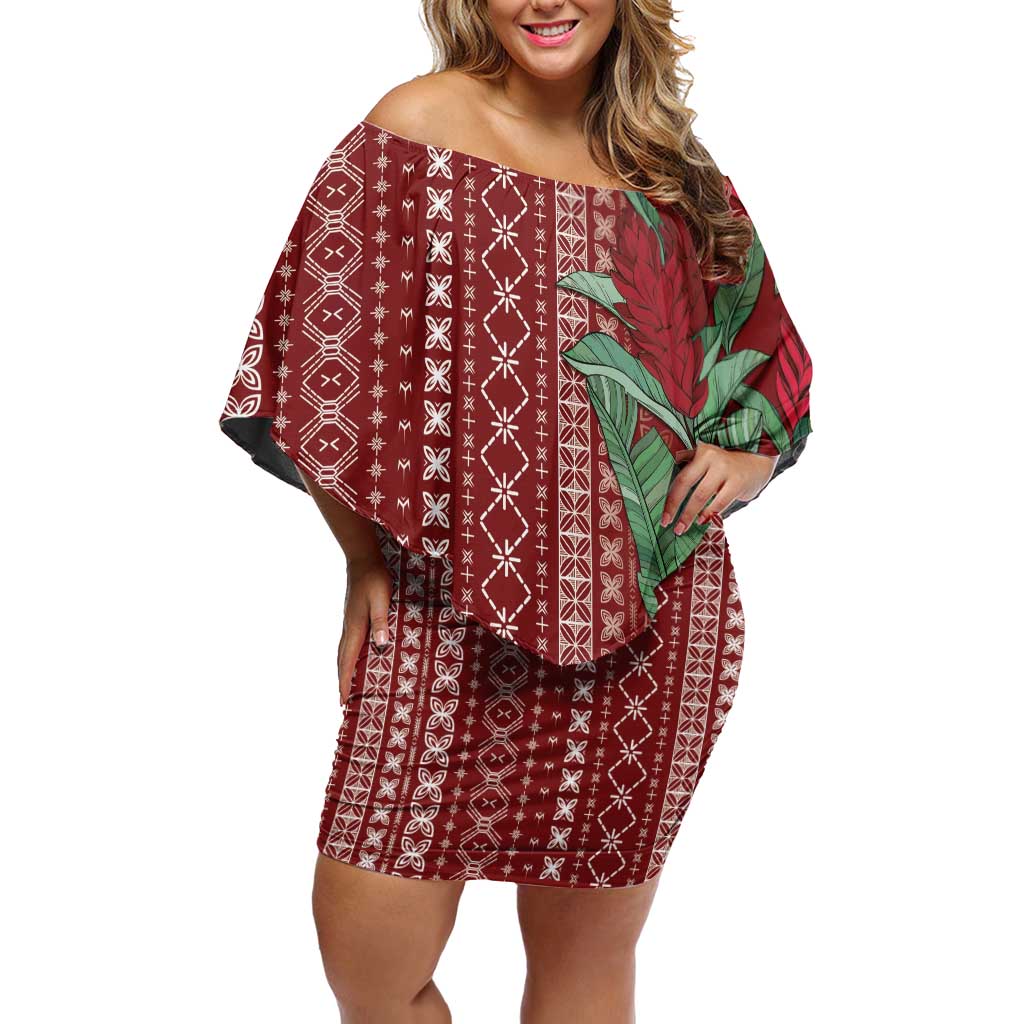 Women's Day Samoa Malu Tattoo Inspired Mix Teuila Off Shoulder Short Dress Scarlet