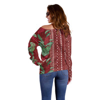 Women's Day Samoa Malu Tattoo Inspired Mix Teuila Off Shoulder Sweater Scarlet LT7 - Polynesian Pride