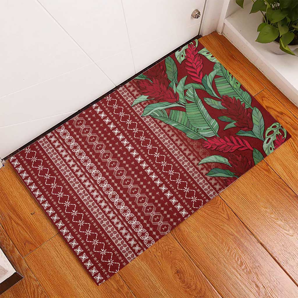 Women's Day Samoa Malu Tattoo Inspired Mix Teuila Rubber Doormat Scarlet