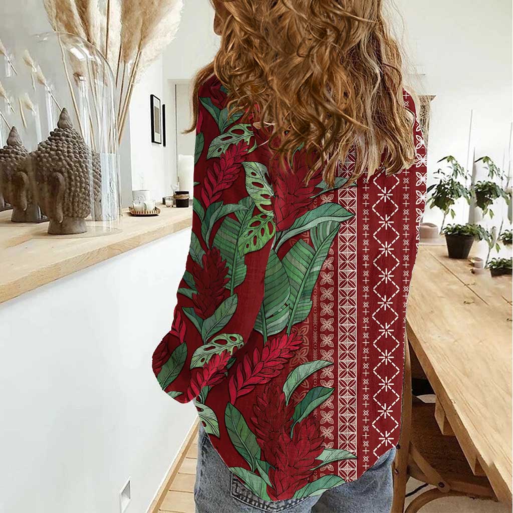 Women's Day Samoa Malu Tattoo Inspired Mix Teuila Women Casual Shirt Scarlet LT7 - Polynesian Pride