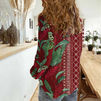 Women's Day Samoa Malu Tattoo Inspired Mix Teuila Women Casual Shirt Scarlet LT7 - Polynesian Pride