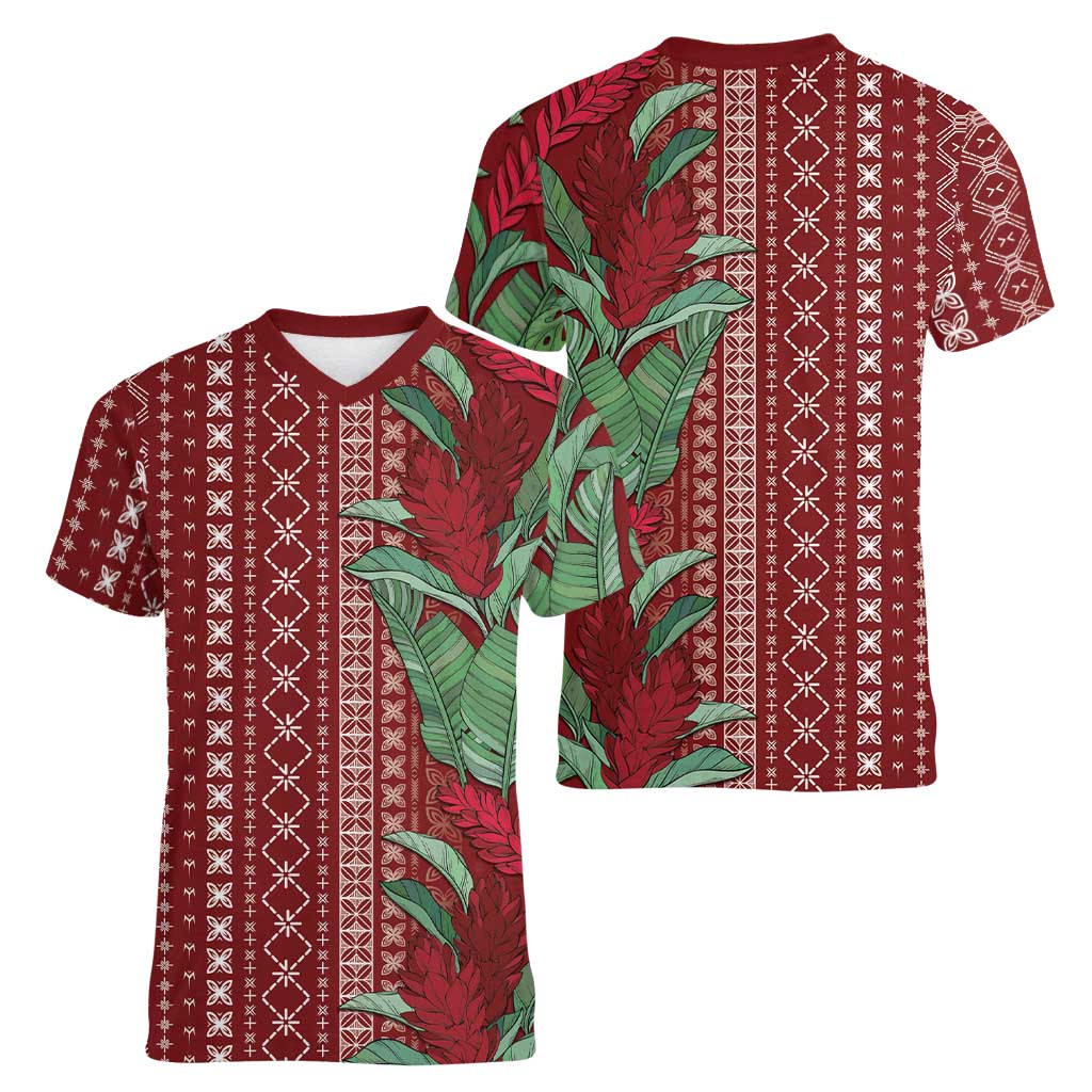 Women's Day Samoa Malu Tattoo Inspired Mix Teuila Women V-Neck T-Shirt Scarlet