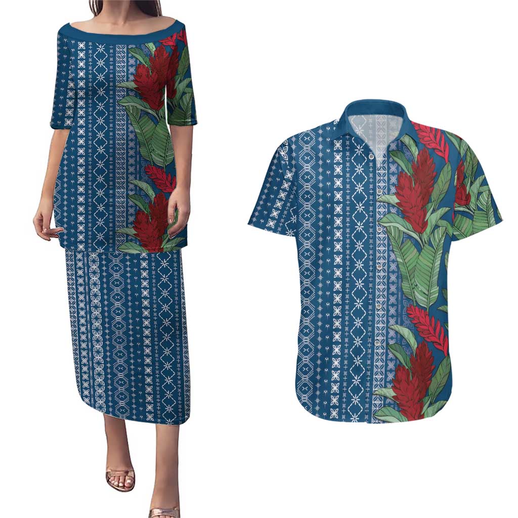 Women's Day Samoa Malu Tattoo Inspired Mix Teuila Couples Matching Puletasi and Hawaiian Shirt Royal Blue
