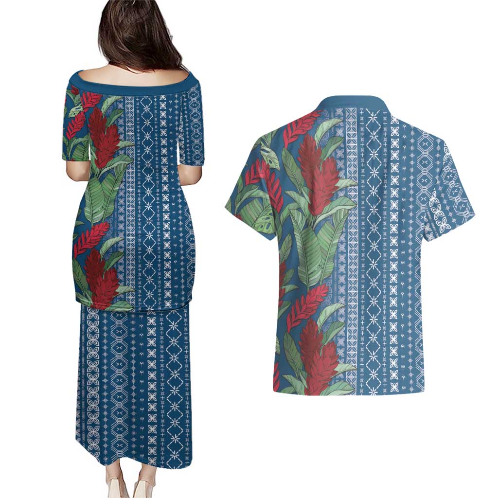 Women's Day Samoa Malu Tattoo Inspired Mix Teuila Couples Matching Puletasi and Hawaiian Shirt Royal Blue