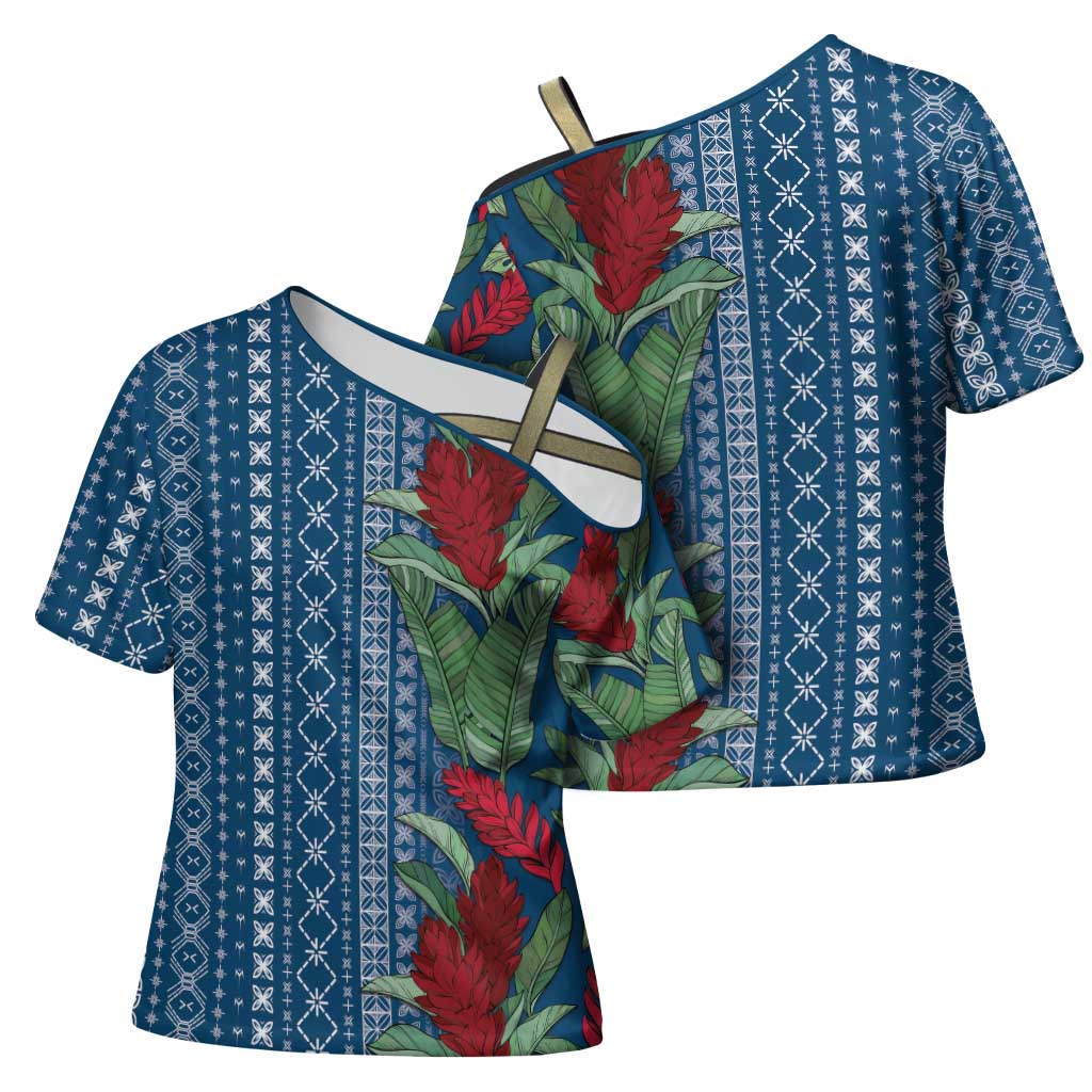 Women's Day Samoa Malu Tattoo Inspired Mix Teuila Cross Shoulder Shirt Royal Blue