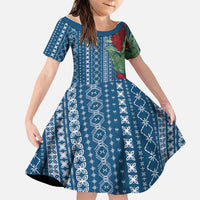 Women's Day Samoa Malu Tattoo Inspired Mix Teuila Family Matching Long Sleeve Bodycon Dress and Hawaiian Shirt Royal Blue