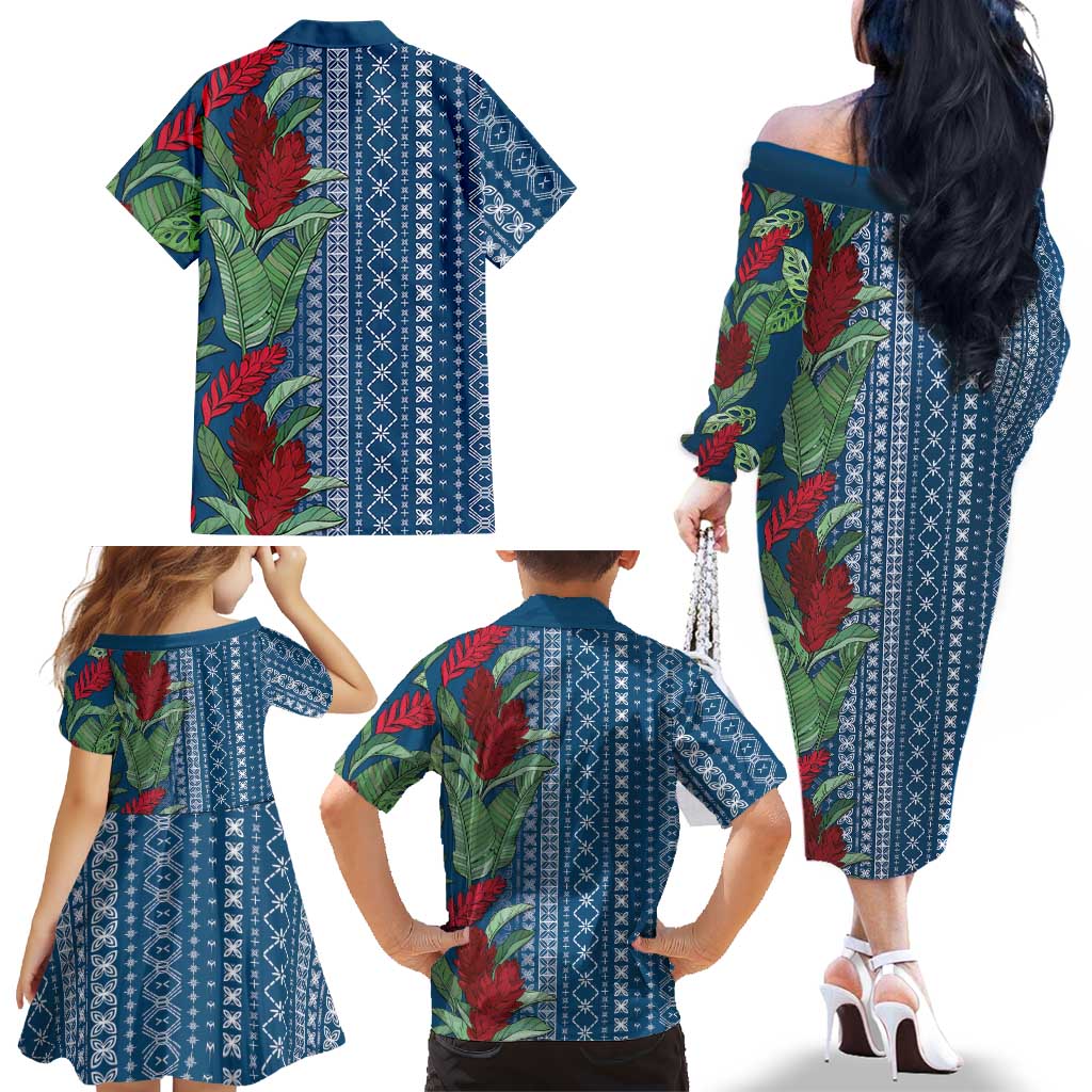 Women's Day Samoa Malu Tattoo Inspired Mix Teuila Family Matching Off The Shoulder Long Sleeve Dress and Hawaiian Shirt Royal Blue
