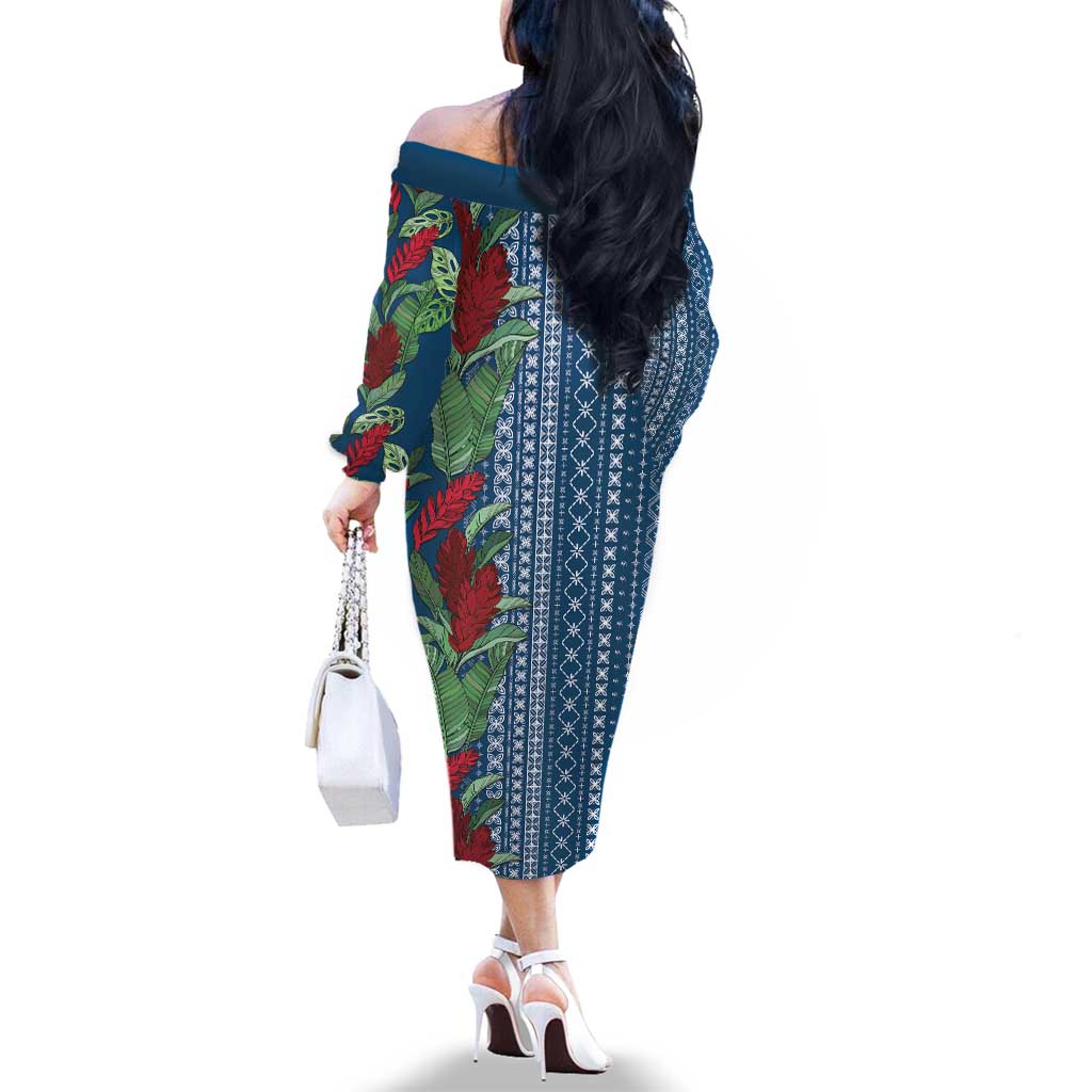 Women's Day Samoa Malu Tattoo Inspired Mix Teuila Family Matching Off The Shoulder Long Sleeve Dress and Hawaiian Shirt Royal Blue