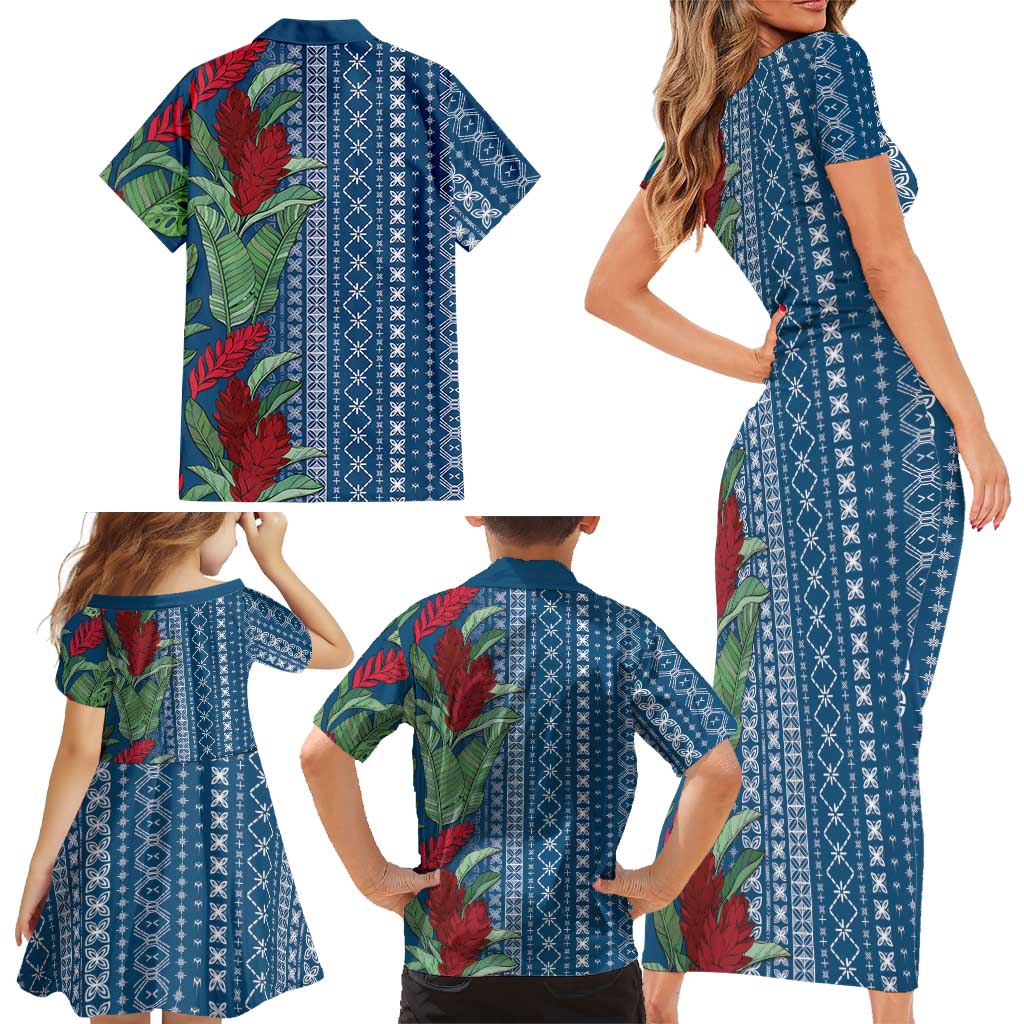 Women's Day Samoa Malu Tattoo Inspired Mix Teuila Family Matching Short Sleeve Bodycon Dress and Hawaiian Shirt Royal Blue