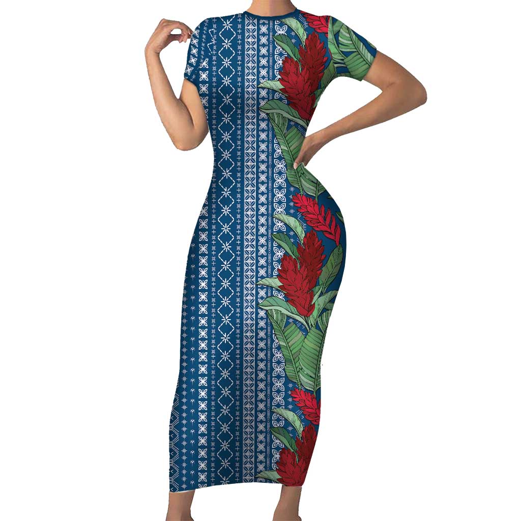 Women's Day Samoa Malu Tattoo Inspired Mix Teuila Family Matching Short Sleeve Bodycon Dress and Hawaiian Shirt Royal Blue