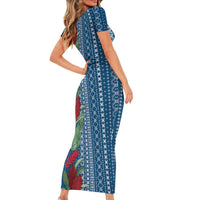 Women's Day Samoa Malu Tattoo Inspired Mix Teuila Family Matching Short Sleeve Bodycon Dress and Hawaiian Shirt Royal Blue