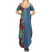 Women's Day Samoa Malu Tattoo Inspired Mix Teuila Family Matching Summer Maxi Dress and Hawaiian Shirt Royal Blue