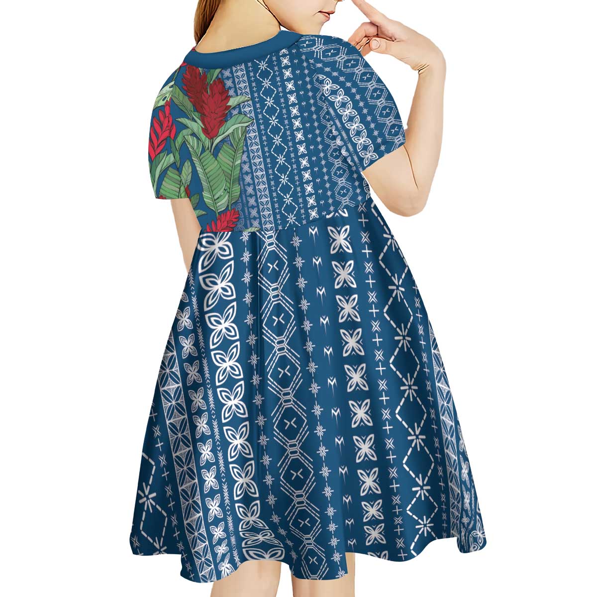 Women's Day Samoa Malu Tattoo Inspired Mix Teuila Kid Short Sleeve Dress Royal Blue