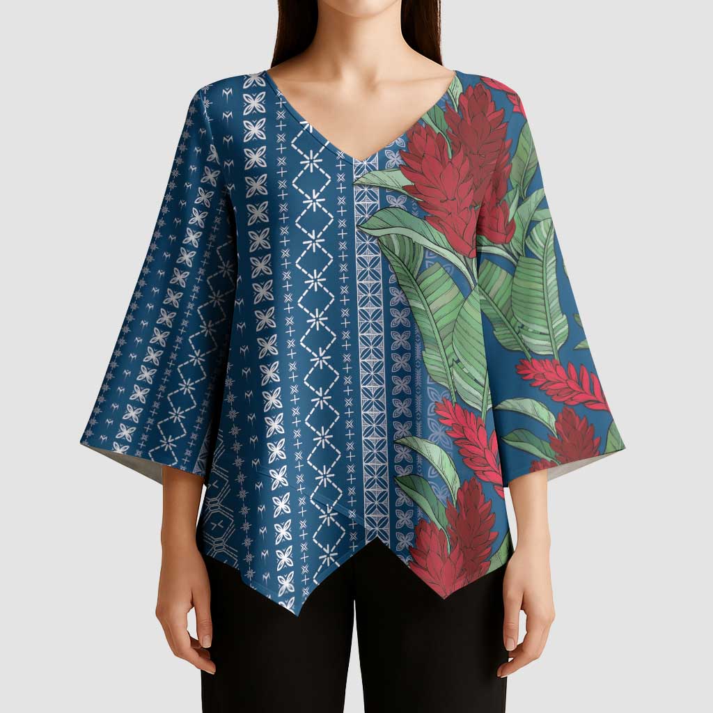Women's Day Samoa Malu Tattoo Inspired Mix Teuila Kimono Sleeve Blouse Royal Blue