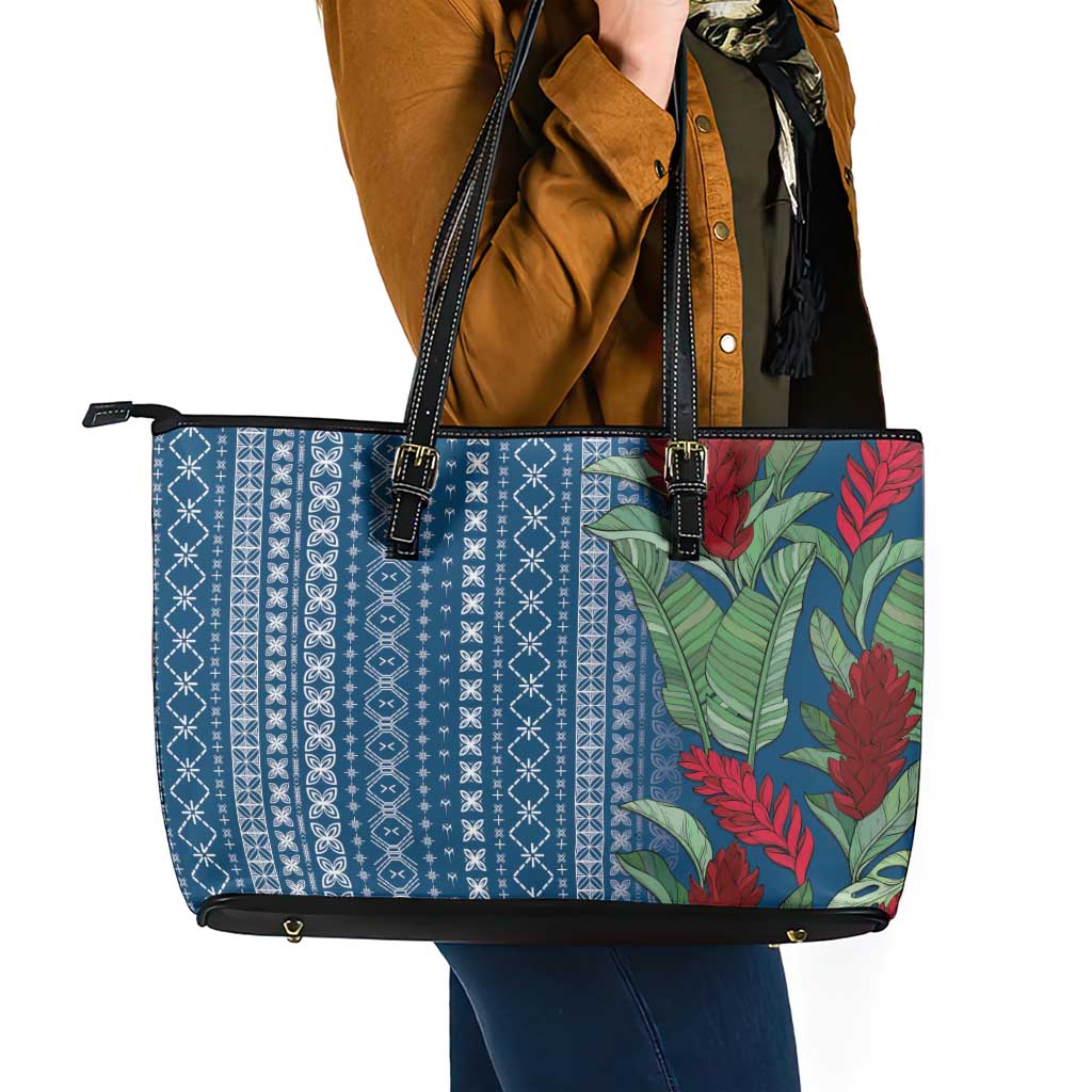 Women's Day Samoa Malu Tattoo Inspired Mix Teuila Leather Tote Bag Royal Blue