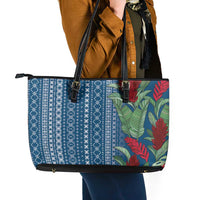 Women's Day Samoa Malu Tattoo Inspired Mix Teuila Leather Tote Bag Royal Blue