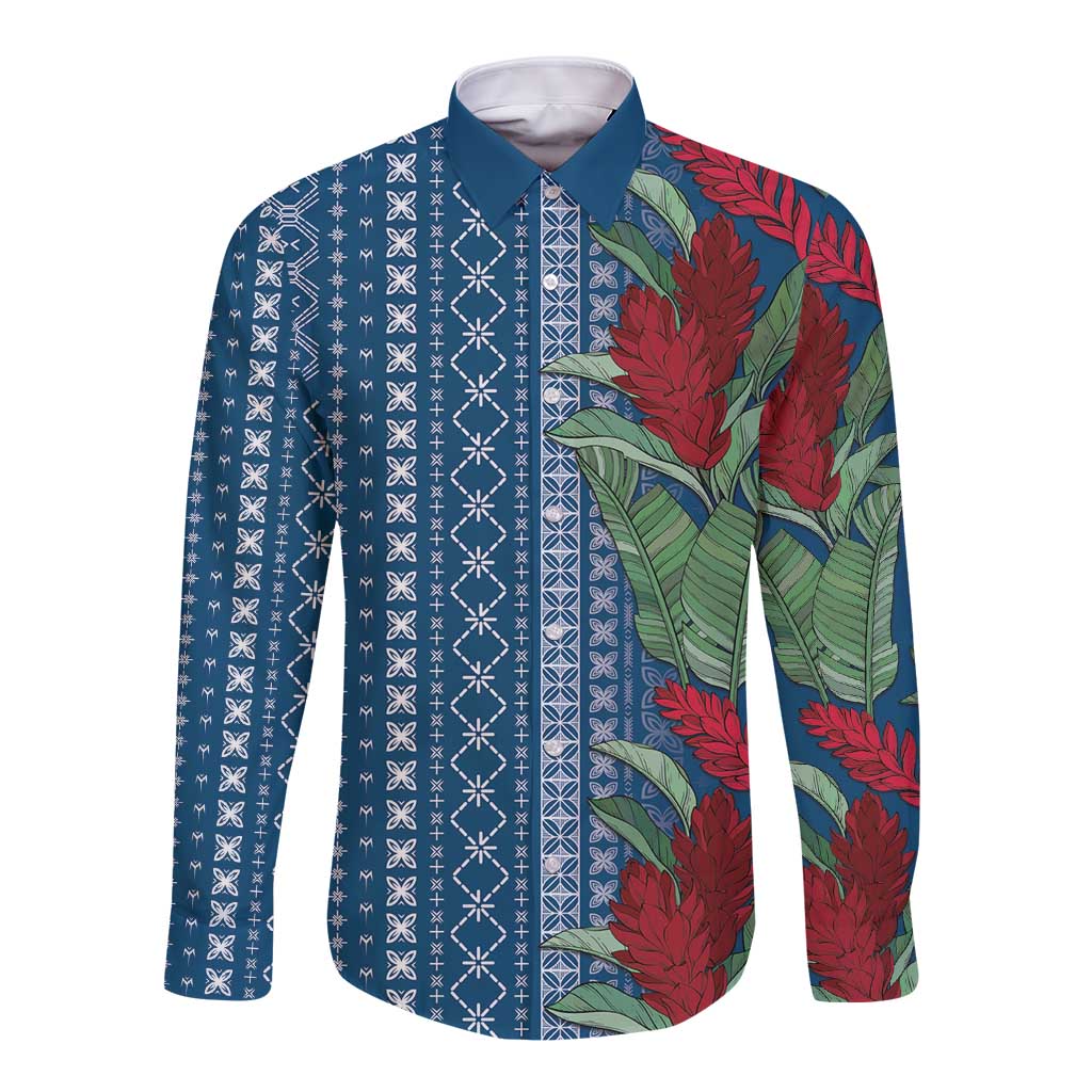 Women's Day Samoa Malu Tattoo Inspired Mix Teuila Long Sleeve Button Shirt Royal Blue LT7 Unisex Royal Blue - Polynesian Pride