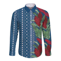 Women's Day Samoa Malu Tattoo Inspired Mix Teuila Long Sleeve Button Shirt Royal Blue LT7 Unisex Royal Blue - Polynesian Pride