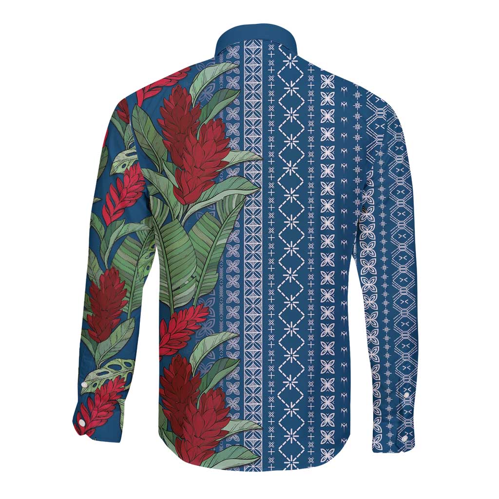 Women's Day Samoa Malu Tattoo Inspired Mix Teuila Long Sleeve Button Shirt Royal Blue LT7 - Polynesian Pride
