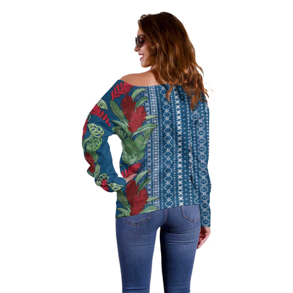 Women's Day Samoa Malu Tattoo Inspired Mix Teuila Off Shoulder Sweater Royal Blue LT7 - Polynesian Pride