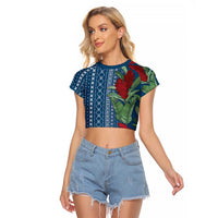 Women's Day Samoa Malu Tattoo Inspired Mix Teuila Raglan Cropped T Shirt Royal Blue