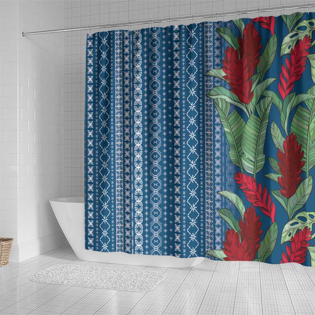 Women's Day Samoa Malu Tattoo Inspired Mix Teuila Shower Curtain Royal Blue
