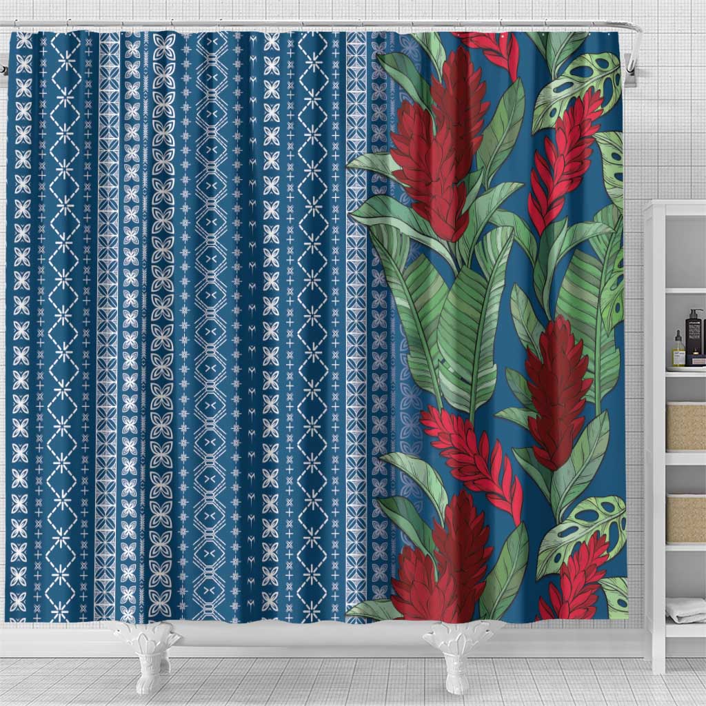 Women's Day Samoa Malu Tattoo Inspired Mix Teuila Shower Curtain Royal Blue